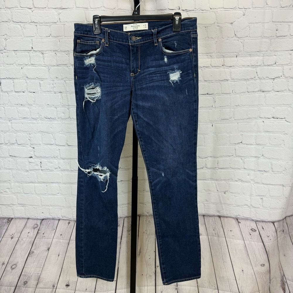Abercrombie & Fitch Women's Dark Blue Distressed Skinny Jeans